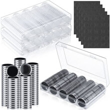 300 Stuks 30 Mm Muntcapsules met Zwarte Beschermpakking Schuim 5 Maten (17/19/21.5/25/27/30Mm) Munthouder Etui