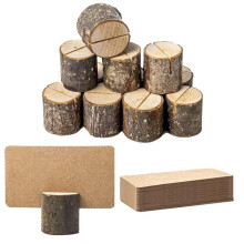 12 -Tischkartenhalter Aus Hochwertigem Holz und 24 Tischkarten Aus Kraftpapier, Rustikale -Tischnummernhalter