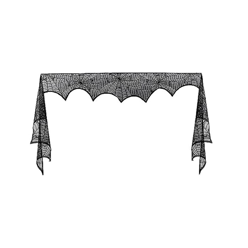 Halloween Fireplace-Mantle Scarf, Spiderweb Mantel Black Lace Fireplace-Mantle Cover Festive Party Gothic Indoor Decor 4711826757509