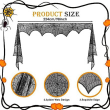 ÉCharpe de Manteau de CheminéE D'Halloween, Manteau de Toile D'AraignéE Couverture de Manteau de CheminéE en Dentelle Noire FêTe Festive DéCor