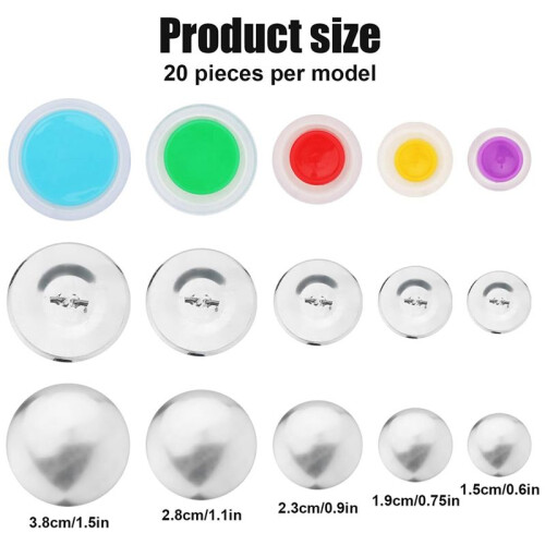 100Pcs Button Covers, Cover Button Kit with 5 Different Sized Buttons and Tools for Make Your Own Button 2