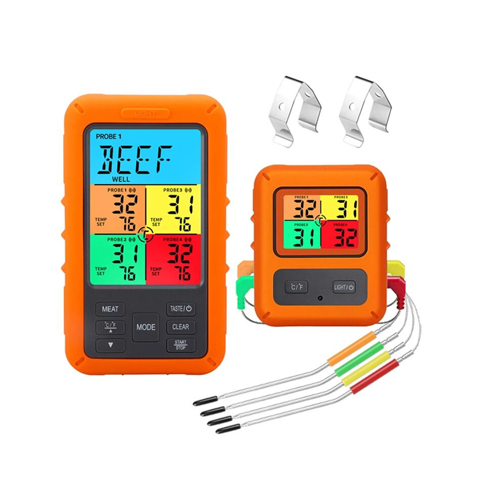 Digital Barbecue Meat Thermometer for Oven Thermomet with Timer 4 Probes Temperature Alarm Kitchen Thermometer(B)