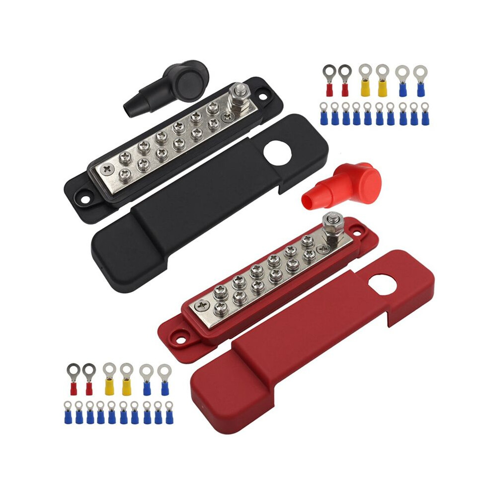 12 Terminal Distribution Block Bus Bar 48V 12P Wiring Bars Busbar With Covers + Ring Terminals For Rv Yacht 6032638194886