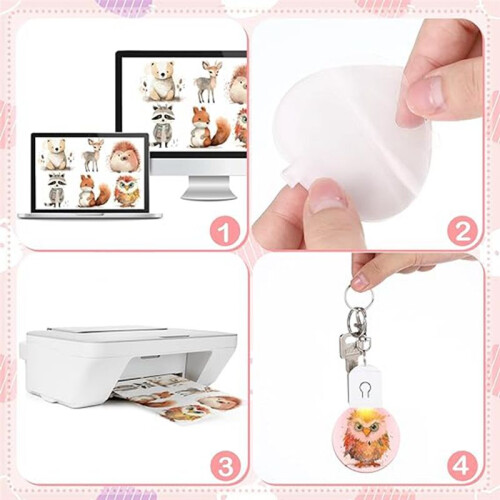 10 Pcs LED Sublimation Blank Keychain Acrylic Lighted Transfer Round DIY Keychain 1