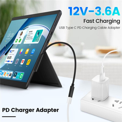 Type C PD Charging Cable USB C Female Power Supply Charger Adapter Converter for Microsof Surface Pro 1/2 Tablet 2