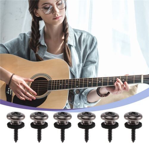 6 Pieces Mushrooms  Guitar Strap Buttons Strap Locks Chrome (Black) 1