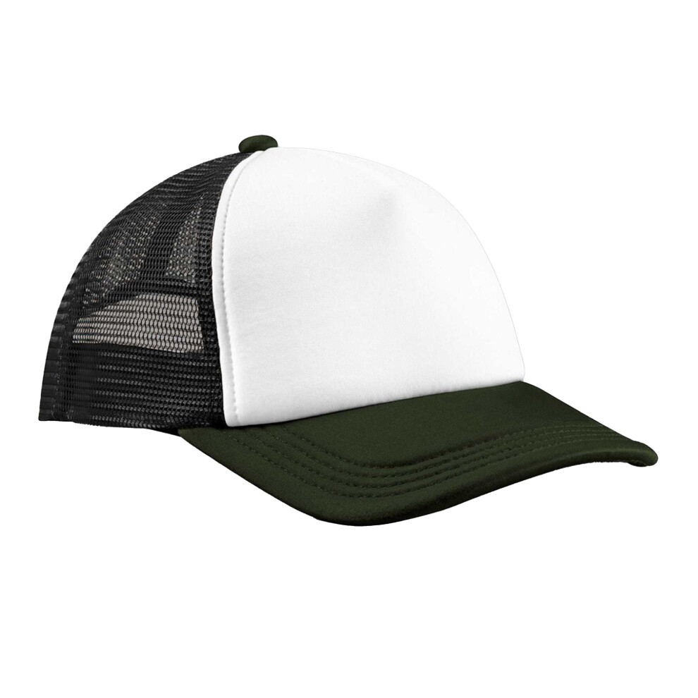 Photos - Baseball Bat  Beechfield Unisex Adult Retro 5 Panel Trucker Cap(One Size, Black/Dark Olive)
