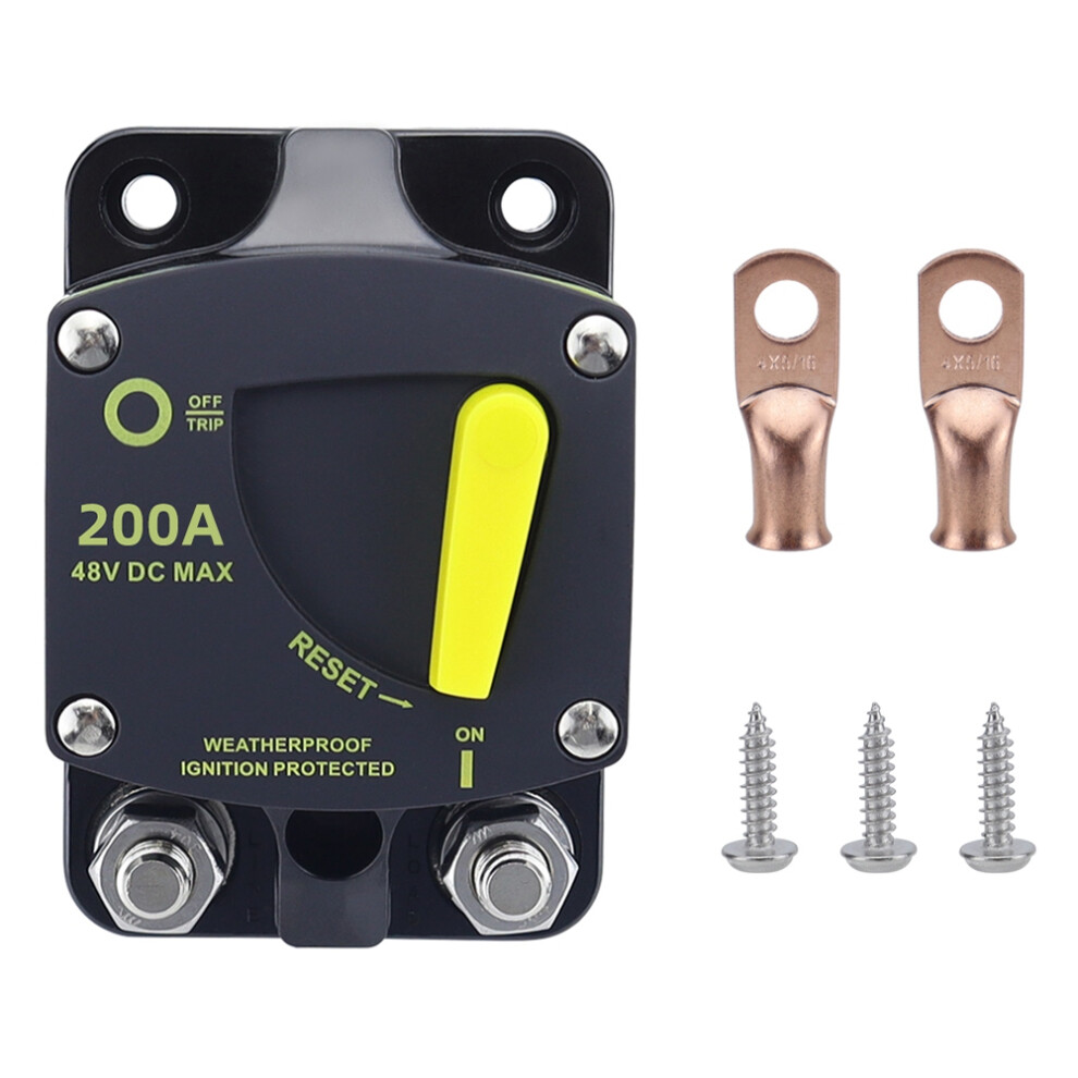 200 Amp Circuit Breaker With Manual Reset For Rvs Yacht Trolling Boat Battery Solar System, 12V-48V Waterproof 4713620853791