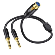 XLR Female to Dual 1/4 Inch Y Splitter Cable Female XLR to Double 6.35mm Mono TS Plug Mic Audio Converter Adapter Cord-B