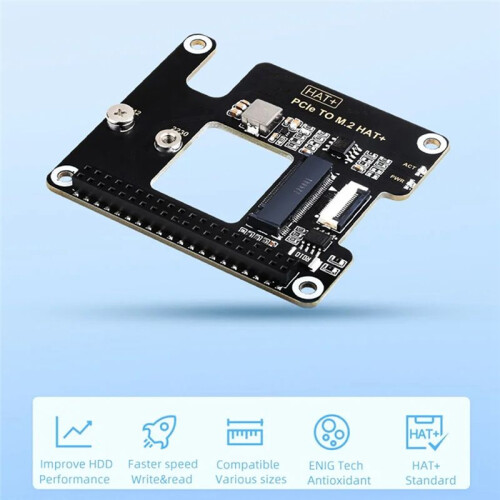 For Raspberry Pi 5 PCIe to M.2 HAT NVME High Speed Expansion Board with 16P Cable GPIO Header Support Active Cooler 2