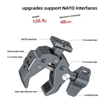 Multifunktionale Crab Claw Super Clamp mit NATO-Basis Leistungsstarke Feste Klemme für DSLR-Kameramonitore Mikrofon-LED-Leuchten-A