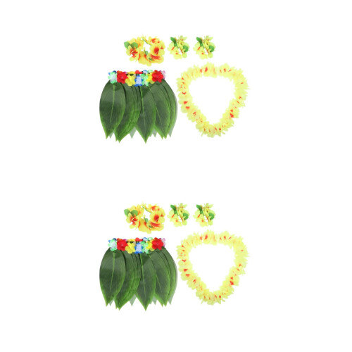 2Ensembles Tenue Hawaïenne Jupe Vertes Guirlande 2