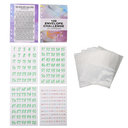 5Sets Transparent Office Money Binder Refills Saving Challenge Inserts 1