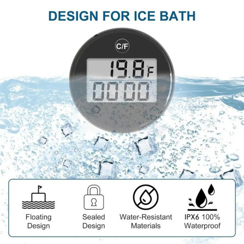 Water Bath Thermometer Small Floating Waterproof Ice Bath Thermometer with LCD Display Waterproof Cold Plunge 2