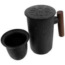 2Sets Brown Ceramic Tea Cup with Filter Lid for Hot and Cold Drinks