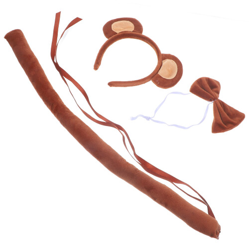 2Sets Monkey Plush Ears Headband Tail Bow Tie Animal Cosplay Set