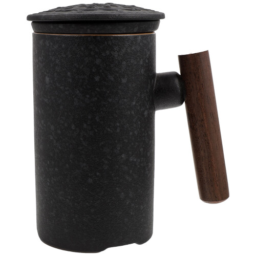2Sets Brown Ceramic Tea Cup with Filter Lid for Hot and Cold Drinks 1