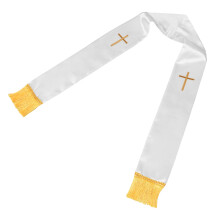 Traditional White Wedding Shawl with Cross and Tassels for Clergy