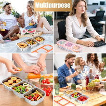 2pcs Stainless Steel Snack Containers Reusable - 2 and 3 Compartment Condiment Box with Lids for School, Travel