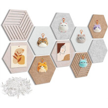 Sechseckige Kork-Pinnwandplättchen, 10er-Pack, 30,5 X 25,4 cm, Selbstklebend, Kleine Sechseckige Korktafel für Bürowanddekoration, 30 Pins