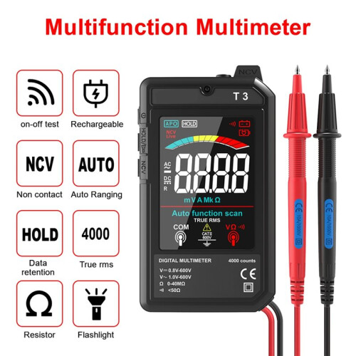 T3  Digital Multimeter with Type-C Charging, 4000 Counts,NCV Live Wire Detection, Color Display Multimeter Tool 1