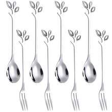 16PCS Dessert Spoon and Fork Set Cake Fork Coffee Spoon Fruit Fork Stainless Steel -Silver