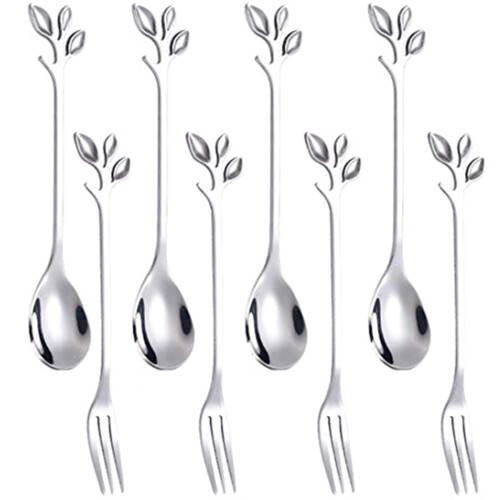 16PCS Dessert Spoon and Fork Set Cake Fork Coffee Spoon  Fruit Fork Stainless Steel -Silver