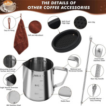 10 Pièces Accessoires Expresso Ensemble de Presse à Café Expresso avec Presse à Expresso WDT Outil Agitateur à Café Pichet à Mousse 53 mm