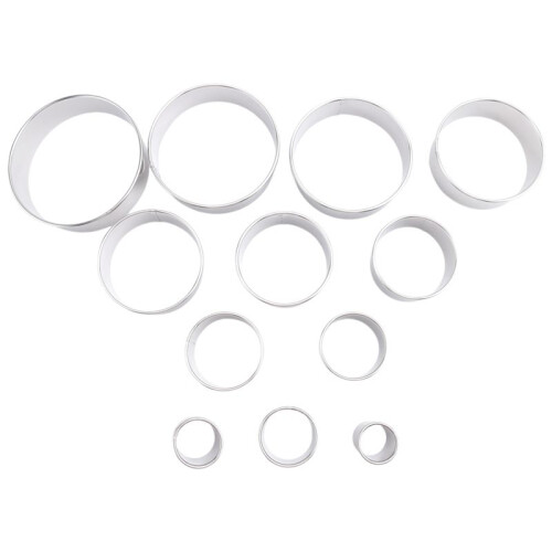 12PCS Stainless Steel Round Cake Mold Baking Mousse Ring Kitchen Tools Pizza Cooking Cookie Cutter DIY Cake Ring Tools
