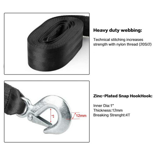Boat Winch Strap with Hook and Safety  - Loop End - 2 Inch x 26.3 Inch -5,000Lbs for Trailer, Ship Docking 2