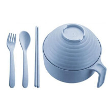 Ensemble de Bols à Ramen pour Micro-Ondes avec Baguettes - Cuiseur à Nouilles Durable et Micro-Ondable avec Couvercle, Idéal pour les Dortoirs Bleu