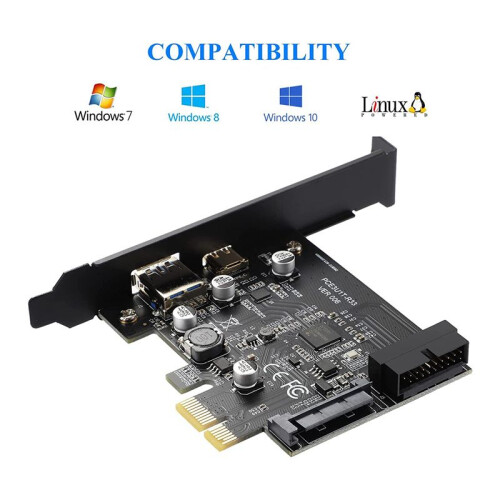 PCI-E 1X para USB 3.2 Gen1 USB3.2 Type-C Front Adapter Card 2  (Type C+ Type A) Expansion Card 2