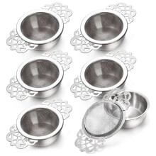 6Er-Pack Teesiebe mit Tropfschale, 2,5-Zoll-Teefilter für Losen Tee, Tee-Ei Aus Edelstahlgewebe mit Griff
