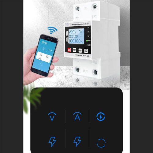 63A TUYA WiFi  Earth Leakage Over Under Voltage Protector Relay Circuit Breaker Timer  Powers KWh Meter 1