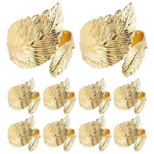 AnéIs de Guardanapo em Forma de Folha de 10 Conjuntos de AnéIs de Guardanapo de Ouro para Mesa de AniversáRio, AniversáRio, Festa de Mesa