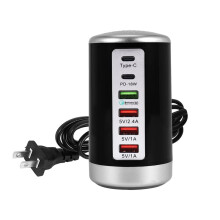 65W USB Fast Charger HUB Quick Charge QC3.0 Multi 6 Port USB Type C PD Charger Charging Station(Black) US Plug
