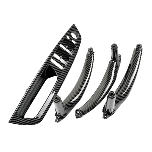 4PCS Car Interior Window Lift  Panel Door Handle Pull Cover Trim for- E70 E71 E72 X5 X6 2007-2014 Carbon Fiber