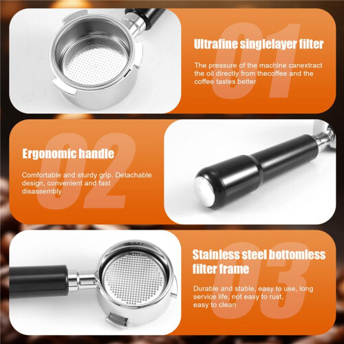 Coffee Bottomless Filter 51mm for  EC680 / EC685, Removable Bottomless Filter Holder with Filter Basket 2