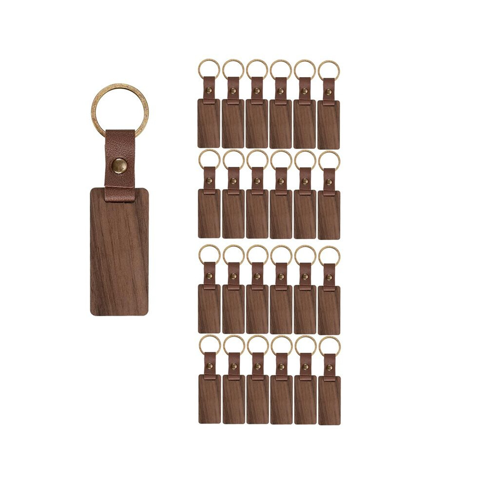 25 Pieces Leather Wood Keychain Blank, Wooden Keychain Blanks With Leather Strap, Unfinished Wooden Keychains 6032522663269