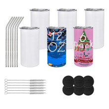 Paquet de 6 Gobelets SubliméS de 12 Oz, Bouteilles D'Eau IsoléEs en Acier Inoxydable avec Couvercles et Pailles pour le Bricolage