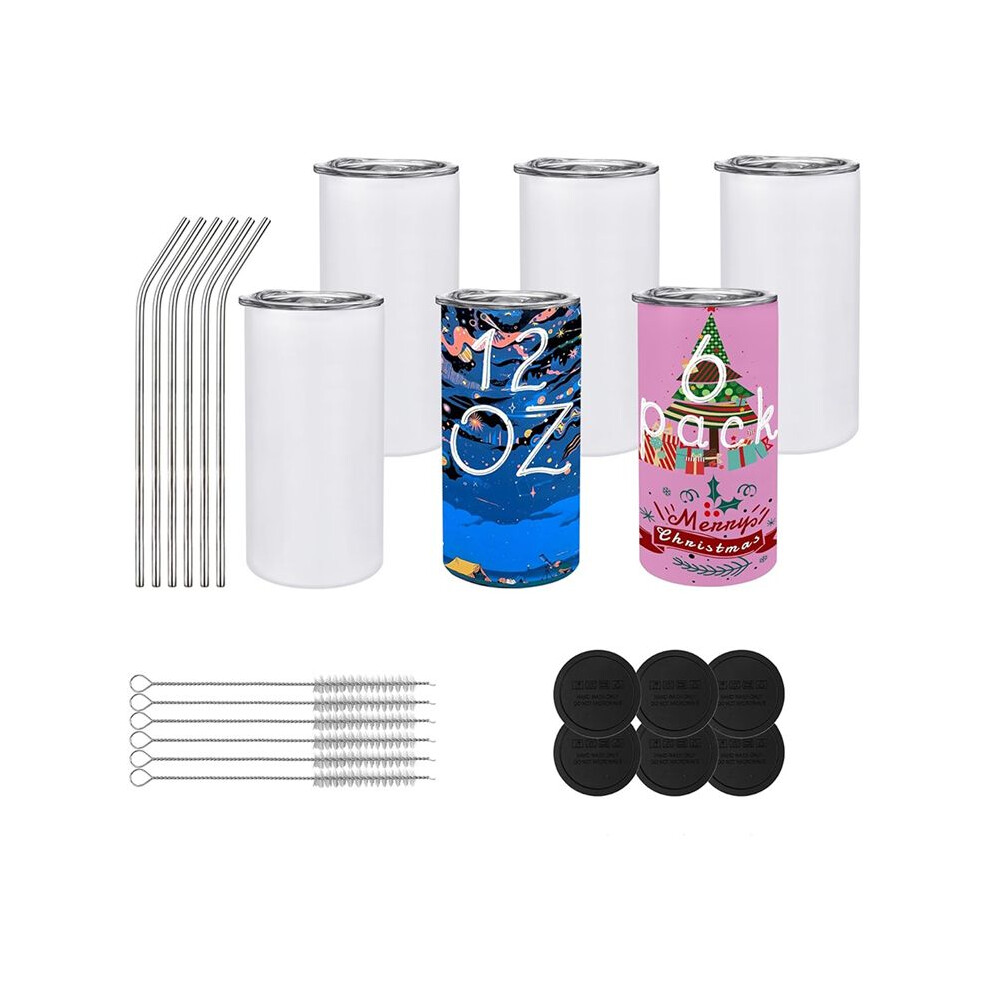 Pack Of 6 12 Oz Sublimated Tumblers Blank, Insulated Stainless Steel Water Bottles With Lids And Straws For Diy 4711907276523