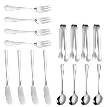 Kaasbotermessenset 16-Delig Charcuterie-Accessoires Roestvrijstalen Botermessen Serveertang (Zilver)