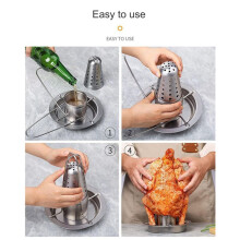 Chicken Roaster Stand Beer Can Vertical Chicken Holder with Drip Pan Upright Chicken Barbecue Rack for Grill