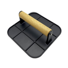 Vleespers met Houten Handvat 15 cm Vierkante Hamburgerpers Aluminium Hamburger Smasher Tool Gebruik voor Grillen en Grillen