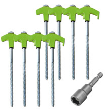8Pcs Screw in Tent Stakes with Hex Socket Heavy Duty Spiral Screw Tent Stakes Pegs Screw for Outdoor Camping Green