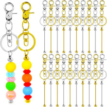 20 Pieces Beadable Keychains Bars - Diy Golden & Silver Beadable Keychains Bulk -Beaded Keychain Making Kit