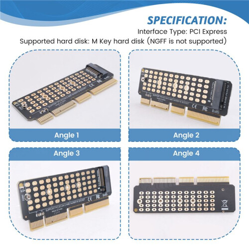 M2 NVMe-Adapterkort M2 SSD NVME Till PCIE 4.0 X4 Riser-Kort HåRddiskadapter StöDer MKEY-Adapter för 1U-Server 2