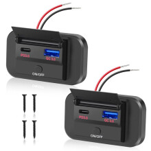 Dual USB C Charging Socket Car Charger QC3.0 USB & PD Type C Quick Charge Socket Outlet for Car Boats Motorcycle Truck