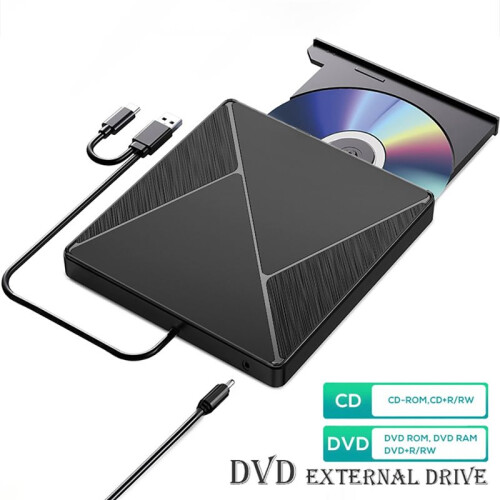 External DVD Drive USB3.0 CD-ROM Burner Portable Dual Interface Type-C USB CD DVD Burner for Laptop PC 1