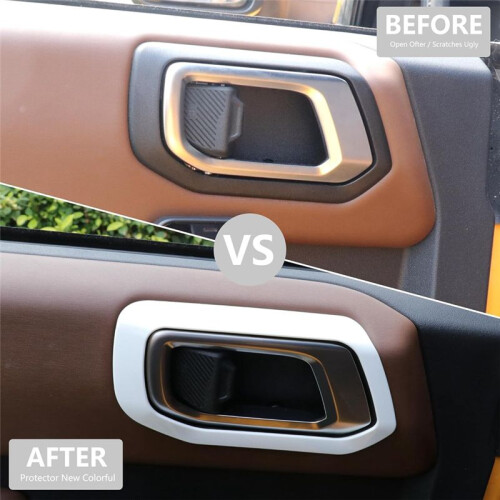 Car Inner Door Handle Scratch Protector Cover Frame Trim for  Bronco 2021-2024 Interior Accessories White 2
